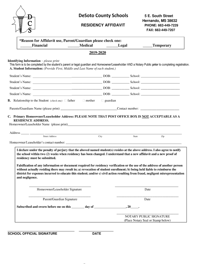 Desoto County Schools Proof of Residency  Form