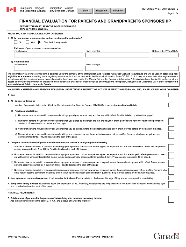  FINANCIAL EVALUATION for PARENTS and GRANDPARENTS SPONSORSHIP 2019-2024