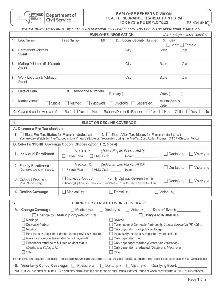 Health Insurance Transaction Form PS 404