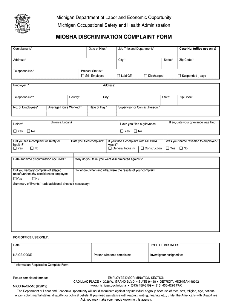 How to File a Complaint with MIOSHA State of Michigan  Form