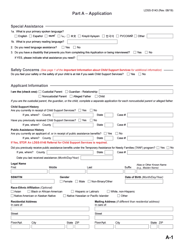 LDSS 5143 Application for Child Support Services Office of  Form