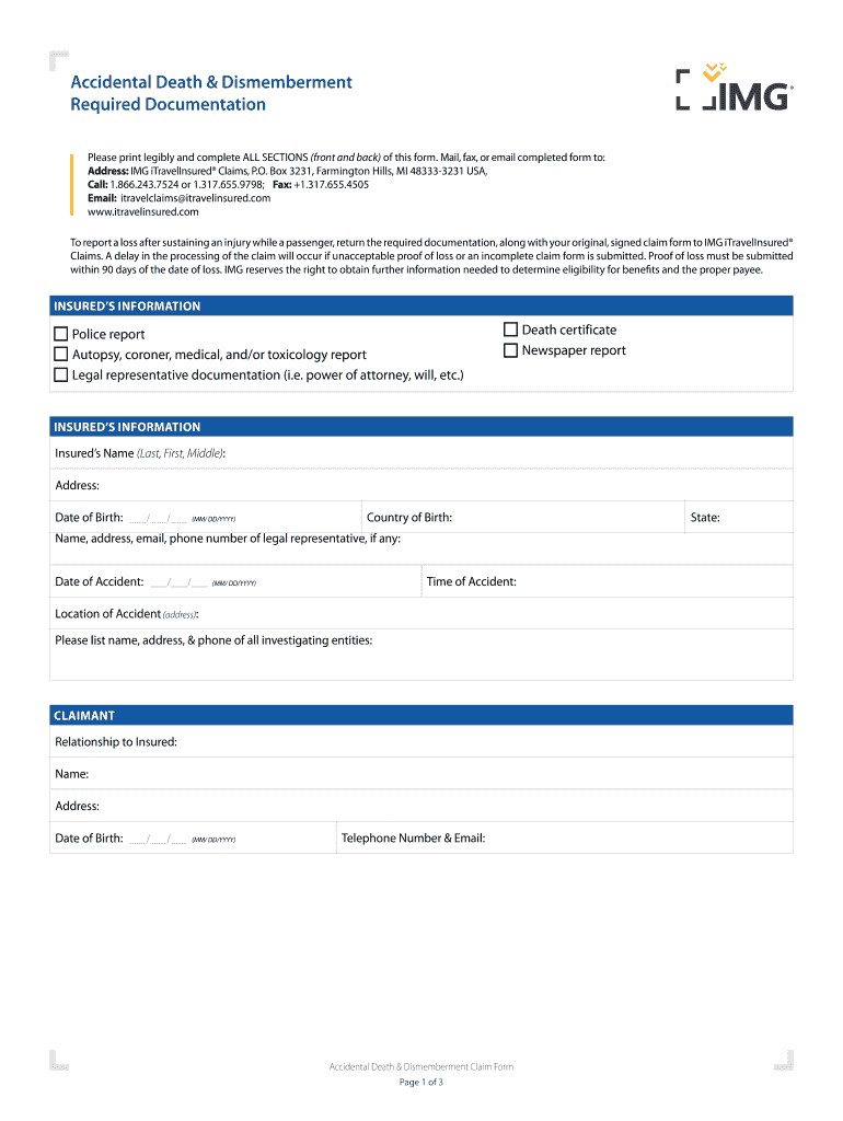 Accidental Death &amp;amp; Dismemberment Required Documentation  Form