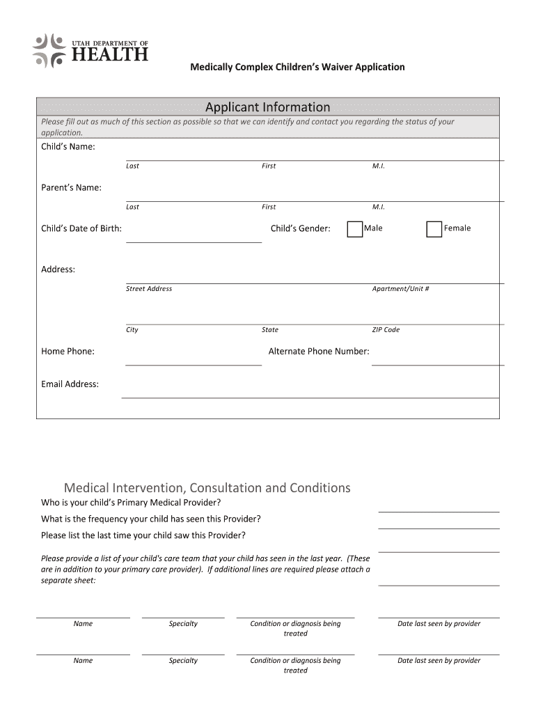 Medically Complex Children's Waiver Application Medically  Form