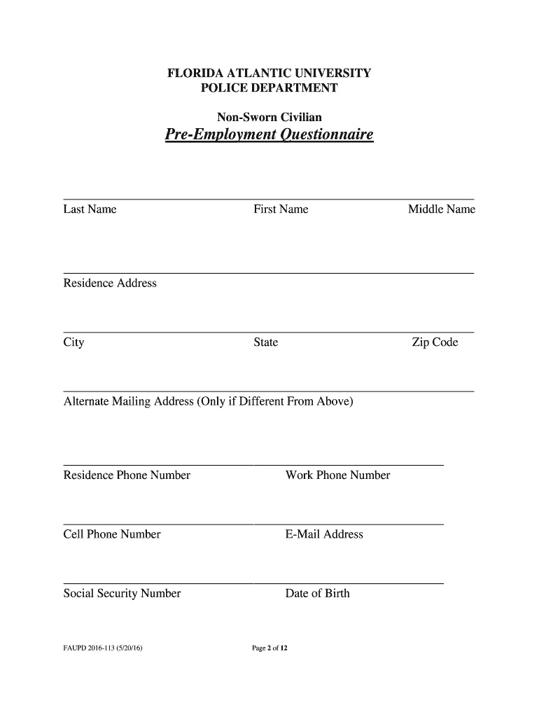  Pre Employment Questionnaire Instruction Sheet You Must 2016-2024