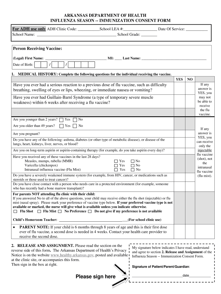  Immunization Consent Form Cabot Public Schools 2018-2024