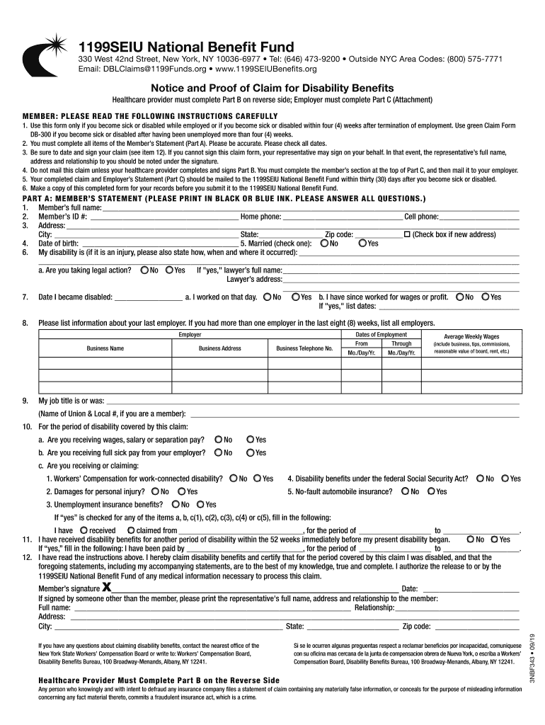  Disability Claim Form1199SEIU Benefit Fund 2020-2024