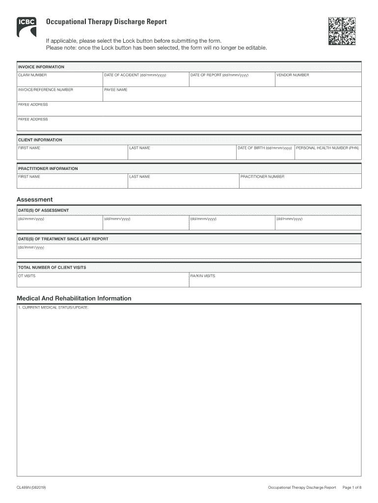  CL489N Occupational Therapy Discharge Report Occupational Therapy Discharge Report 2019-2024