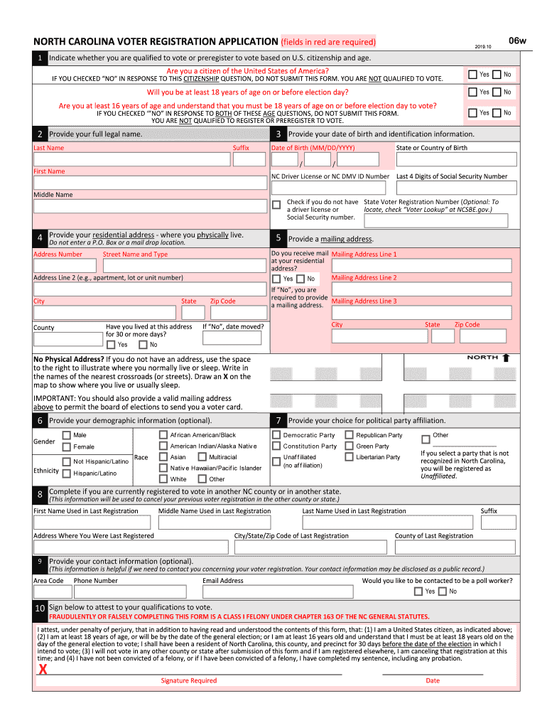  NORTH CAROLINA VOTER REGISTRATION APPLICATION201910ELEDITSDRAFT03 2019