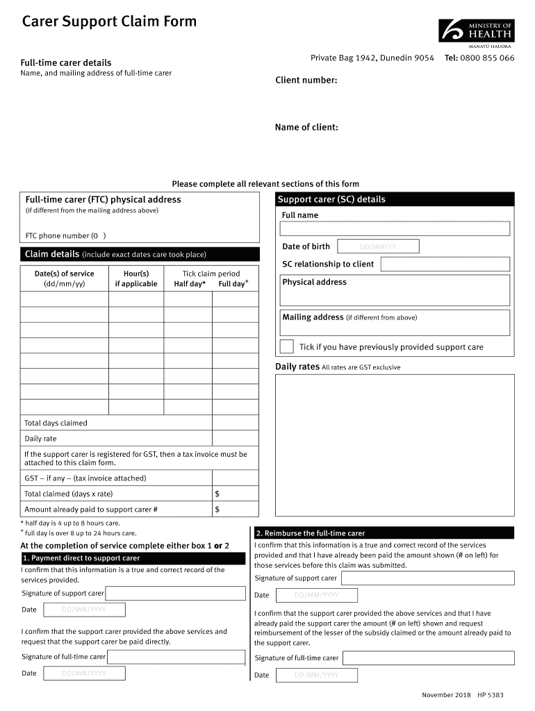 Carer Support Claim Form Carer Support Claim Form