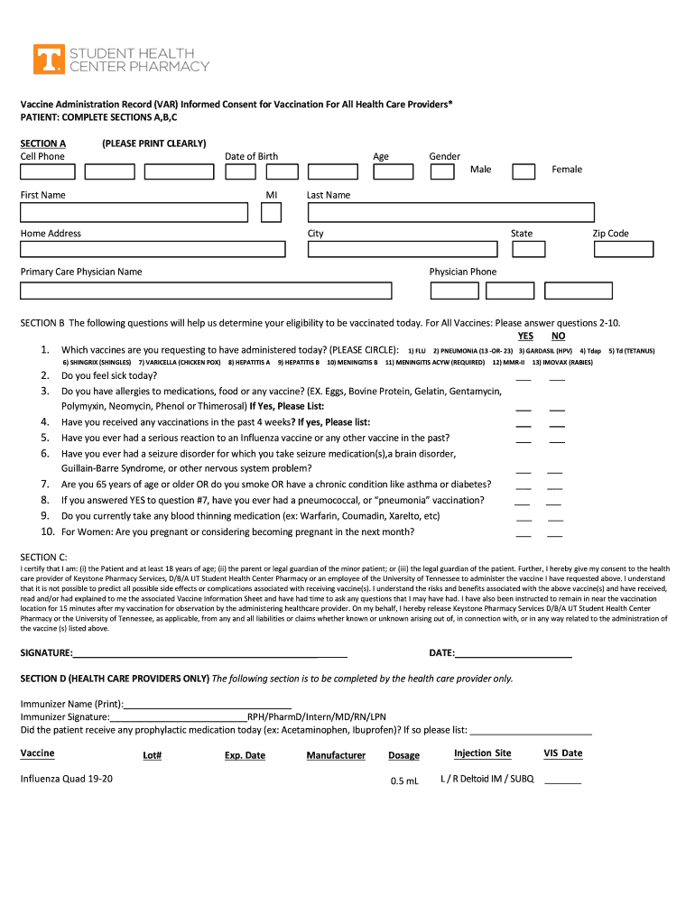  Vaccine Informed Consent Form 2019-2024