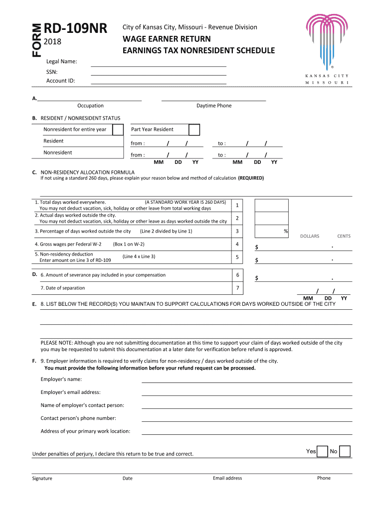  Kansas City Mo Rd 109nr Form 2018