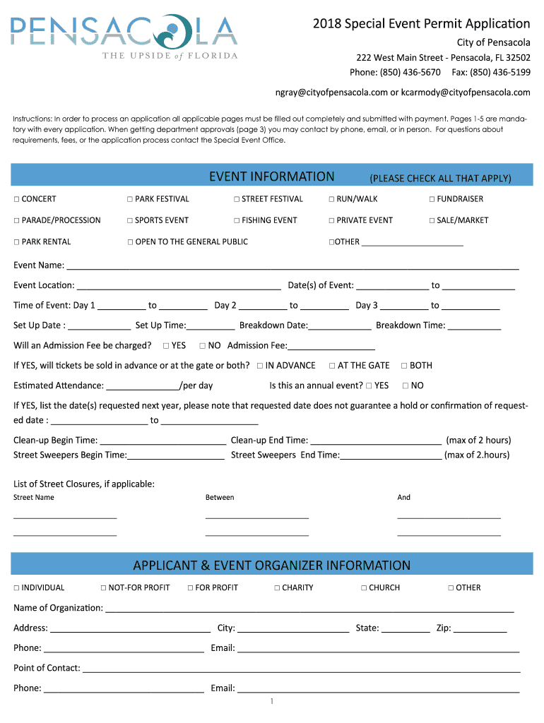 Special Event Permit Application City of Pensacola  Form