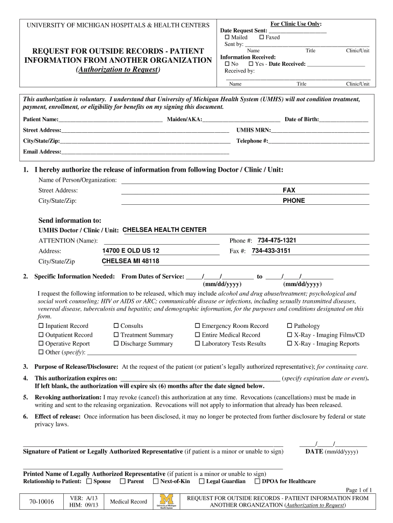 Authorization to Release Copies of a Medical Record University  Form