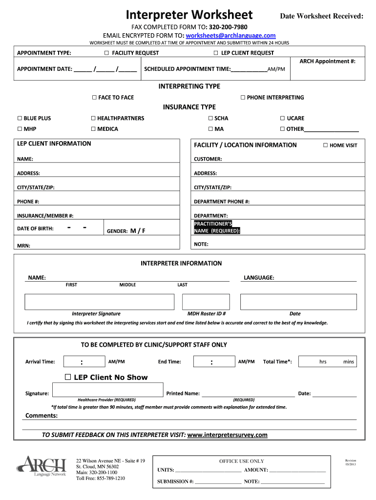 Interpreter Worksheet Arch Language Network  Form