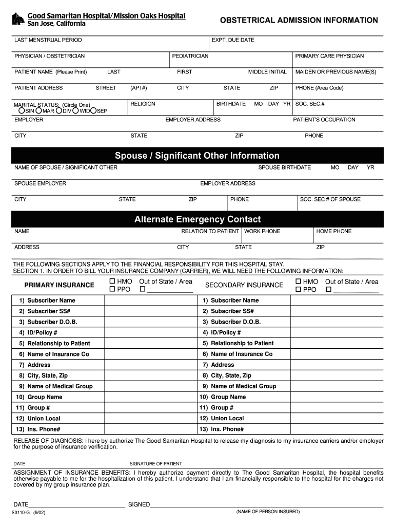 Obstetrical Admission  Form