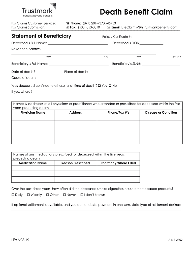 Life Death Benefit Claim Form V08 19 DOCX