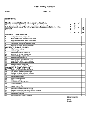 Burns Anxiety Inventory Form - Fill Out and Sign Printable PDF Template |  signNow