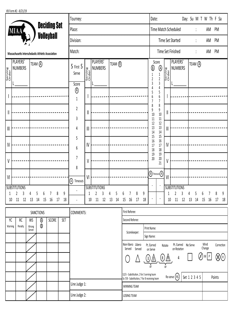 Miaa Volleyball Score Sheet  Form
