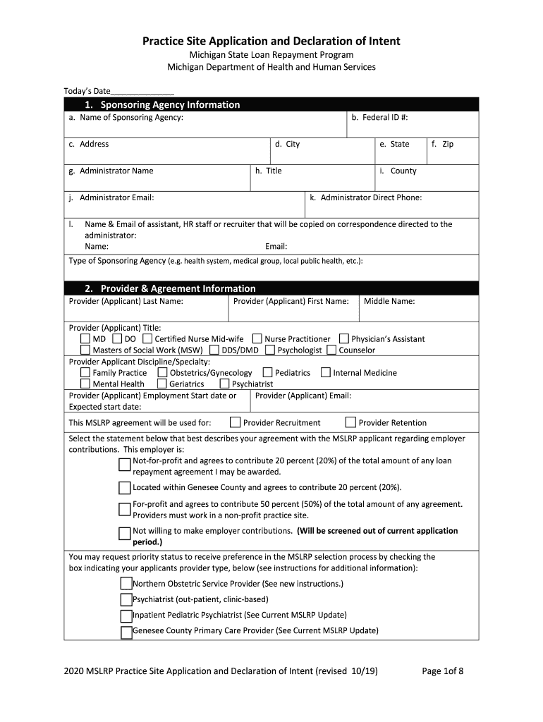  Practice Site Application & Declaration of Intent Form 2019