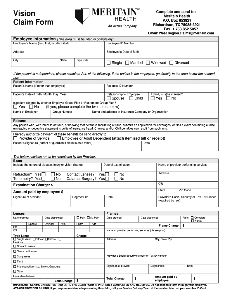  Meritain Vision Claim Form 2019