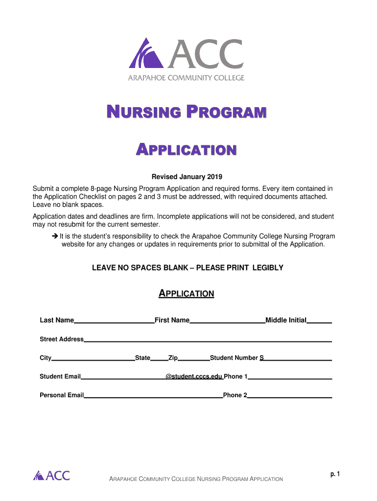 Nursing Program Application Nursing  Form