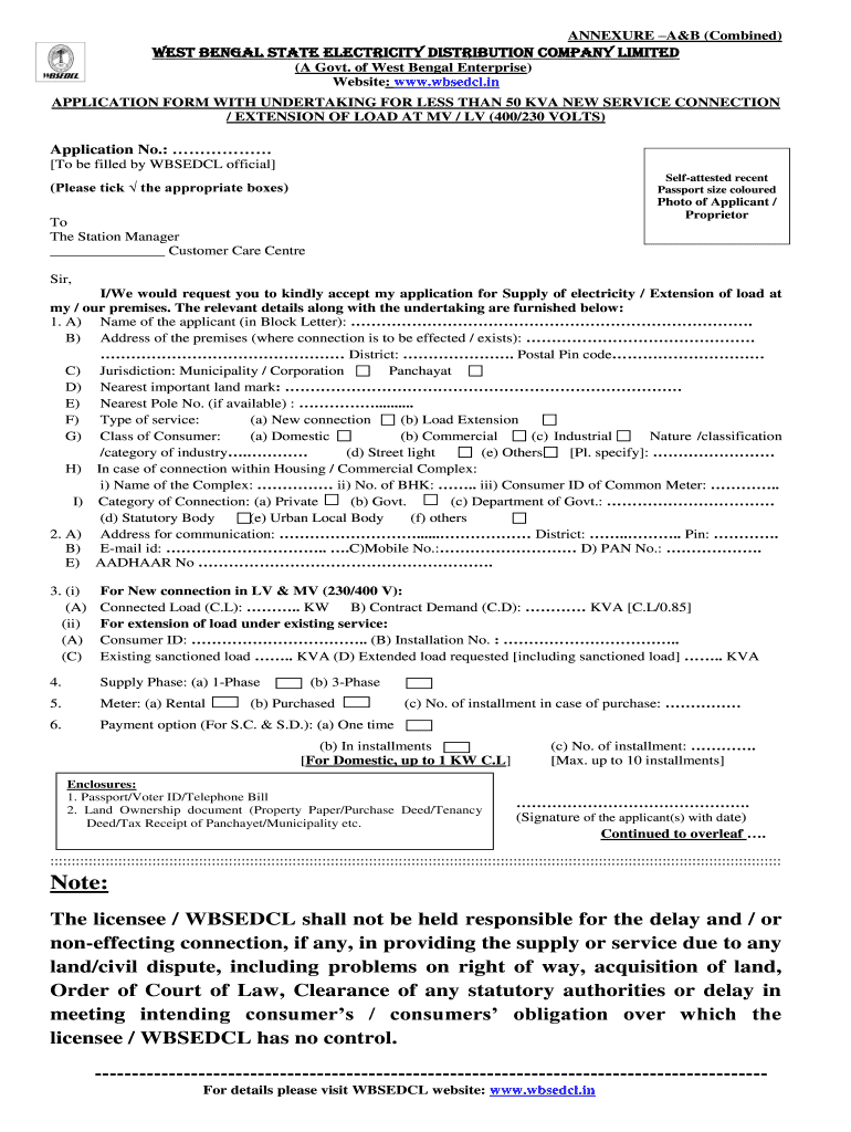 Wbsedcl Annexure a B Combined  Form