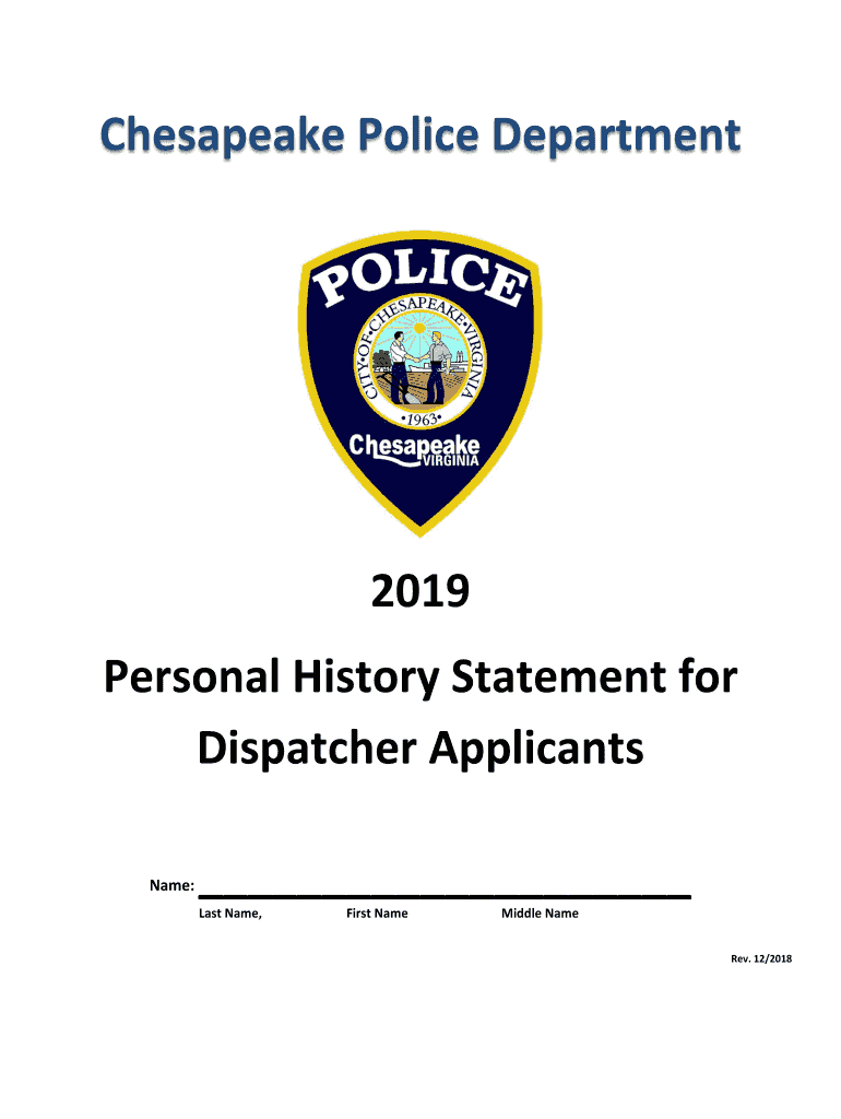  Police Officer Applicant Personal History Statement City of 2018