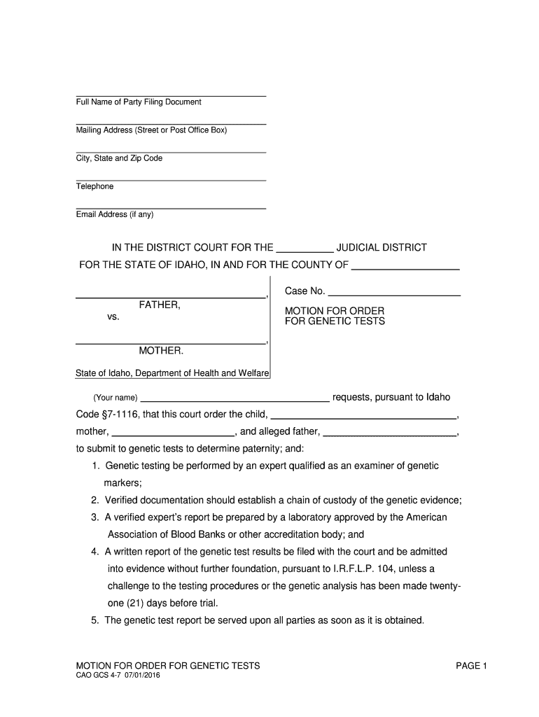  CAO GCS 4 7 Motion for Genetic Tests H&amp;amp;W 2016-2024