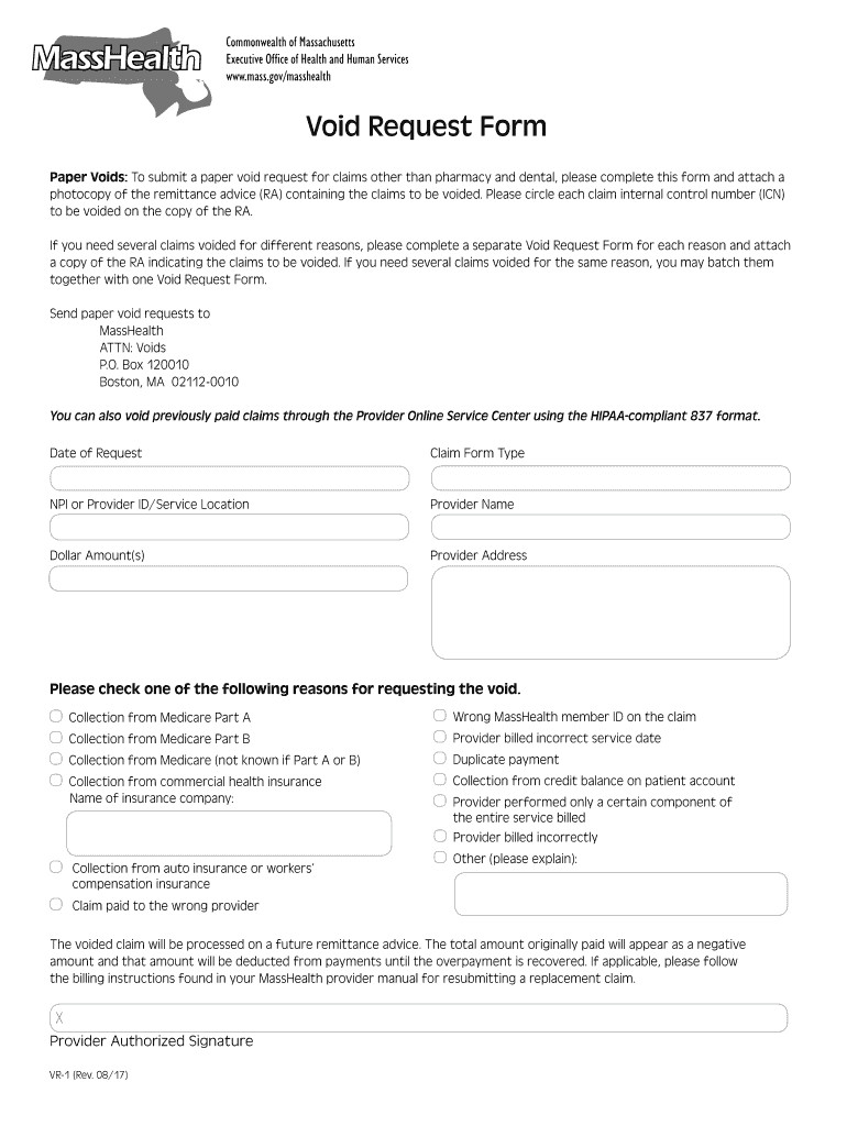  Mass Health Void Request Form 2017-2024