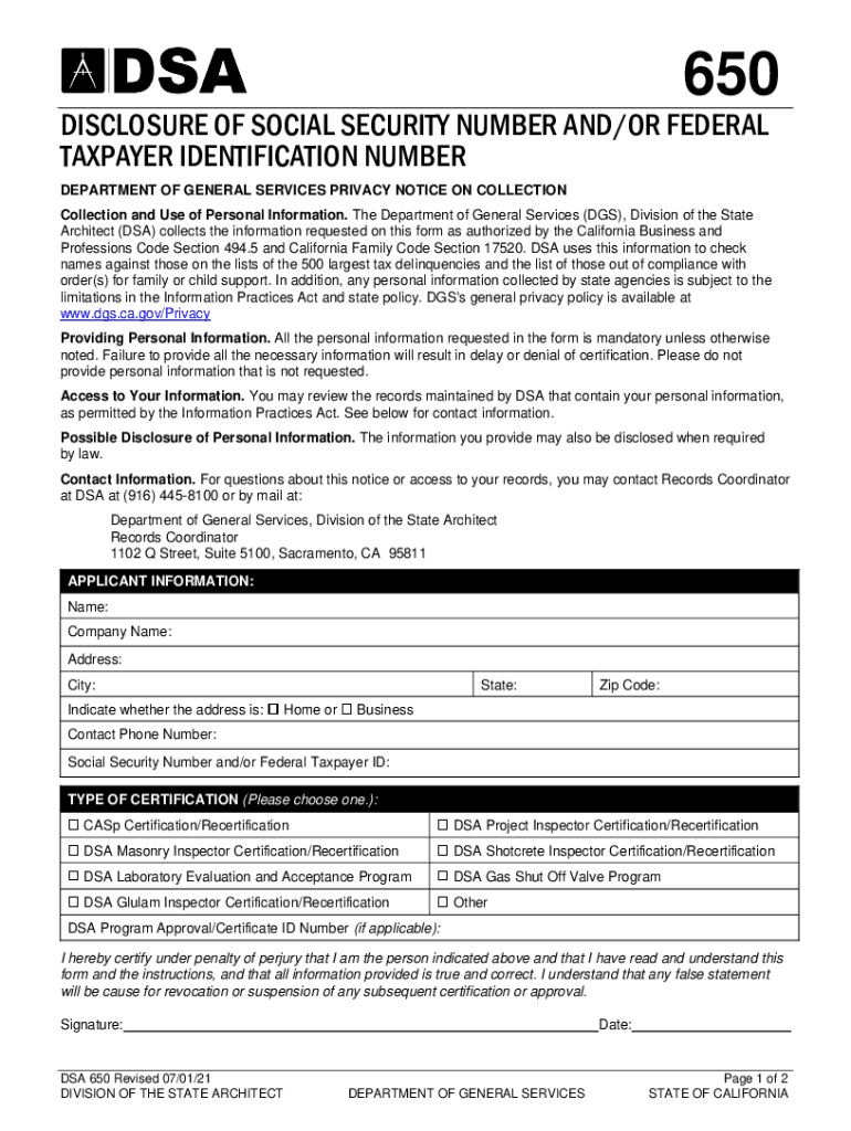  Disclosure of Social Security Number Andor Federal Taxpayer Identification Number 2021-2024