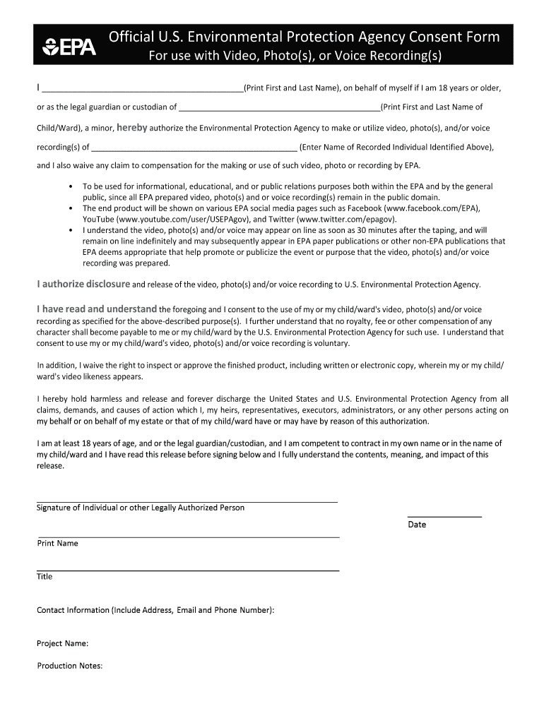  Photograph & Recording Consent & Release Form for 2019