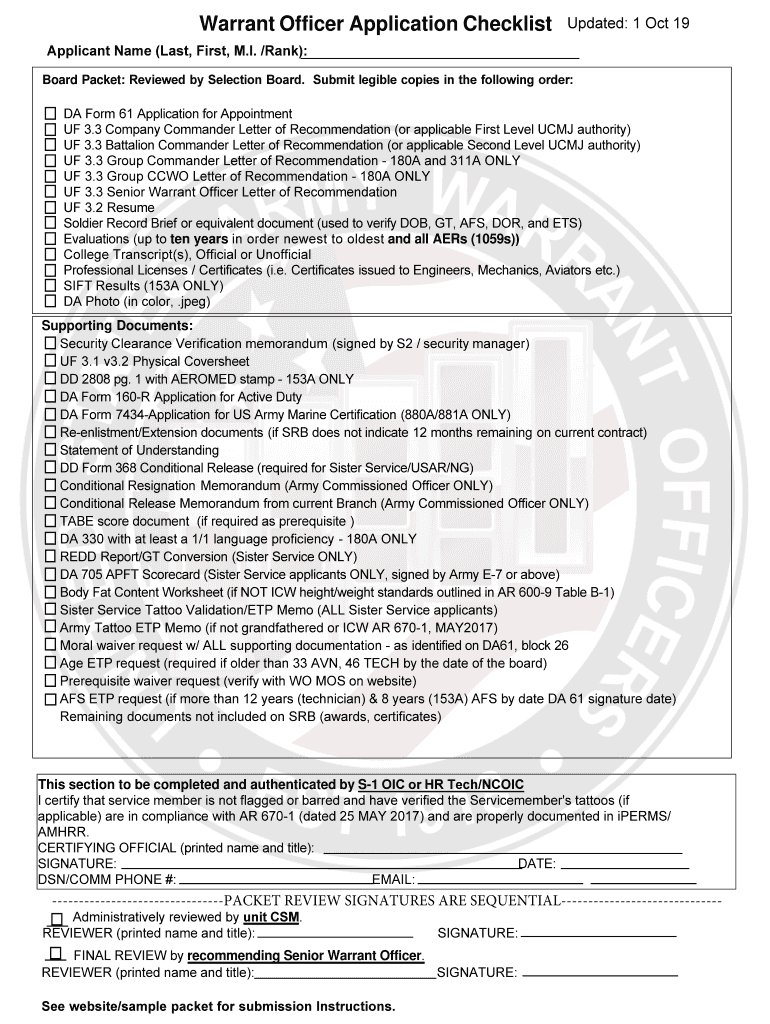 Get the Warrant Officer Sample Packet US Army Recruiting  Form