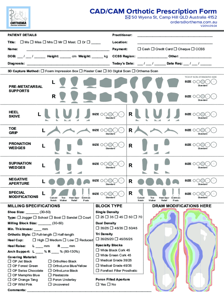 Orthema Orthotic Prescription Form V2014 09 04