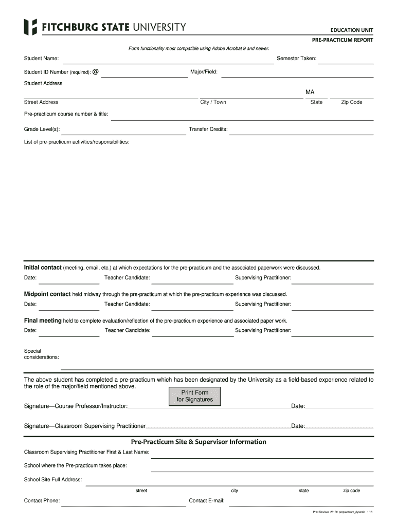  Pre Practicum Documentation Form Salem State University 2018-2024