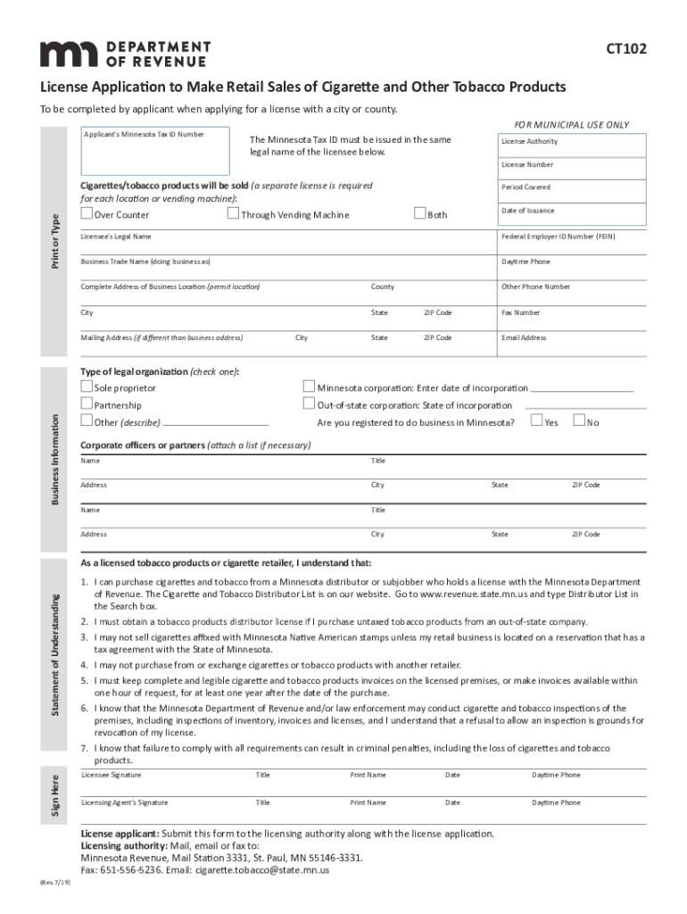 CT102 License Application to Make Retail Sales of  Form