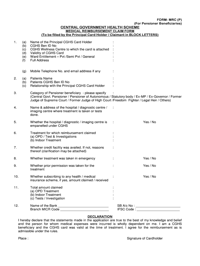 Mrc Form for Pensioners