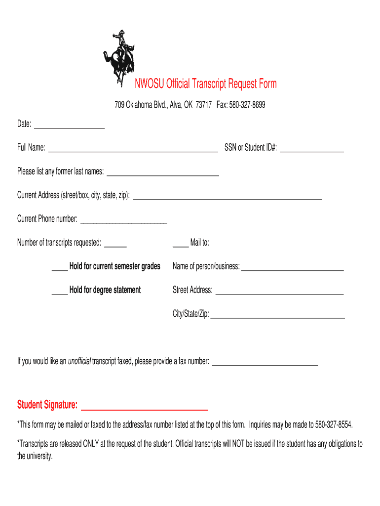 NWOSU Official Transcript Request Form