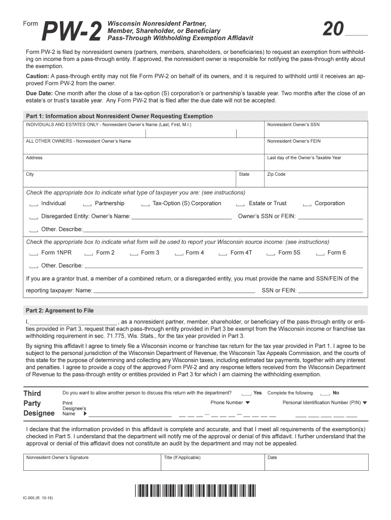  Wisconsin Form Pw 2 2019