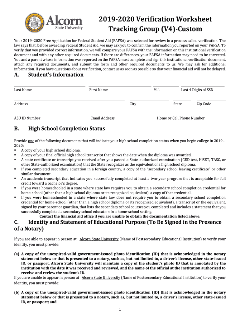  Verification Worksheet Tracking Group V4 Custom 2019