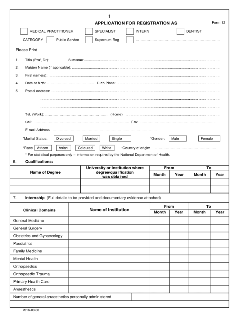 Hpcsa Form 12