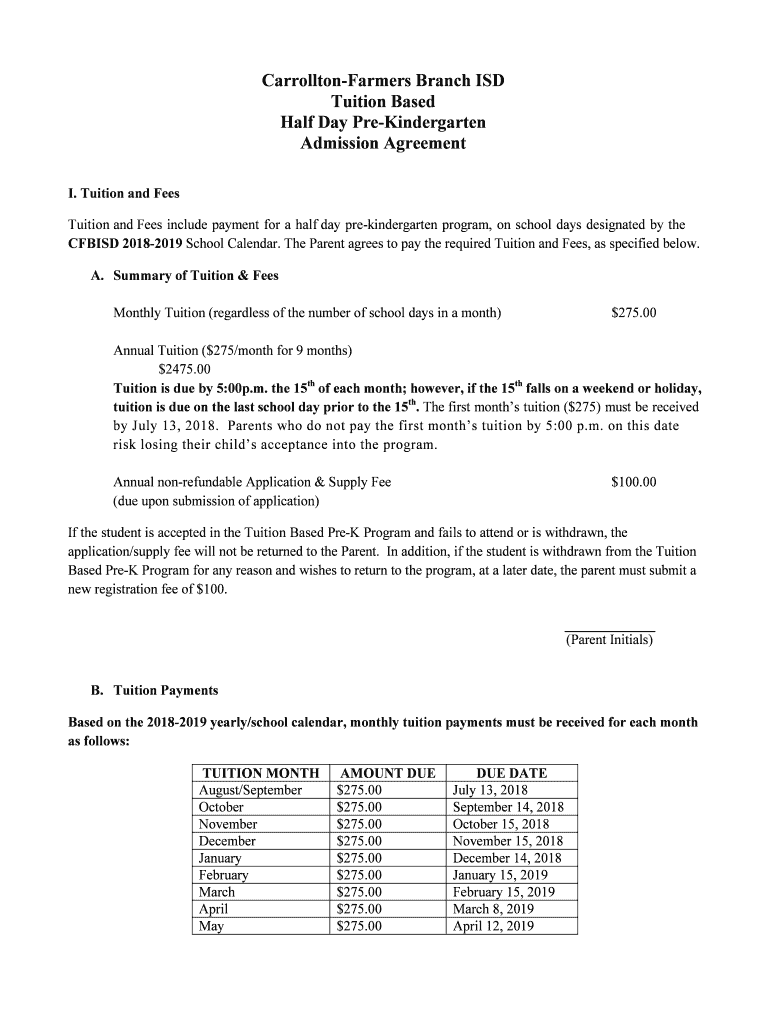 CFBISD PreK Half Day Admission Agreement 17 18 English 2018-2024