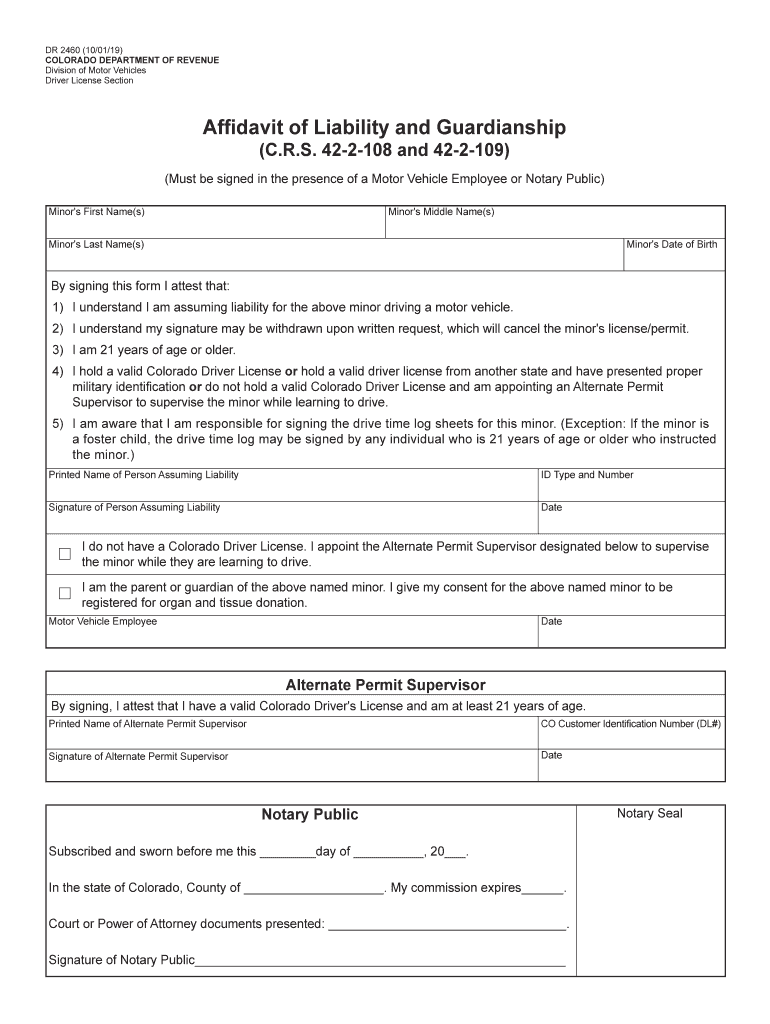 Affidavit of Liability and Guardianship I Drive Safely  Form