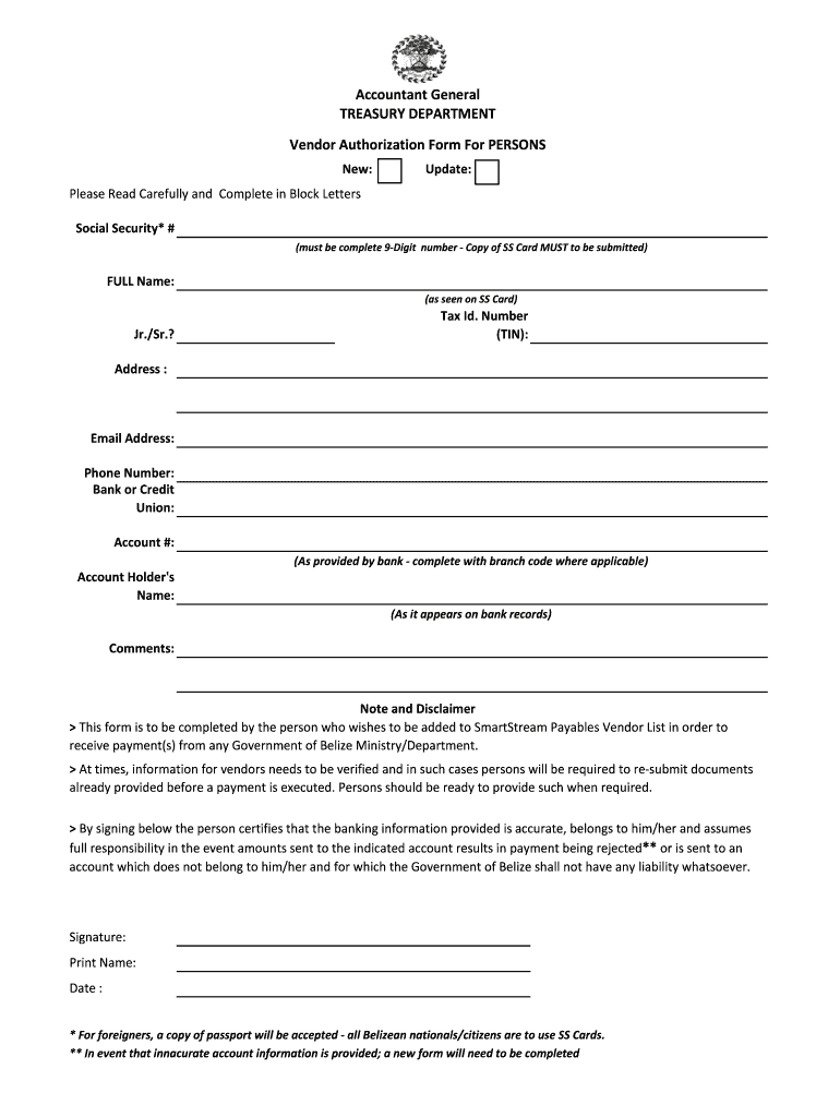 Vendor Form Belize