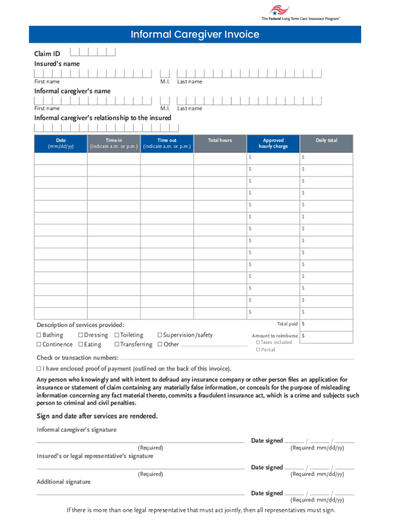  Invoice for Independent Caregiver 2019-2024