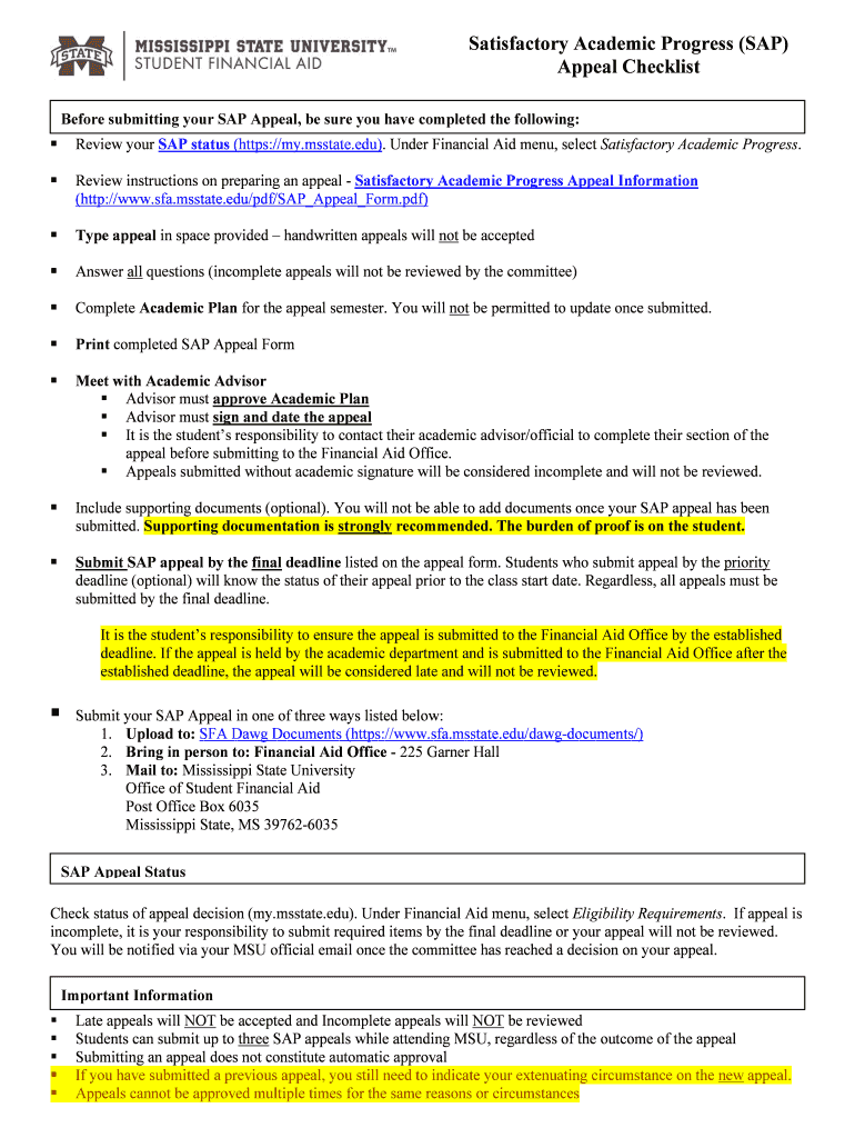  Satisfactory Academic Progress SAP Appeal Form Satisfactory Academic Progress SAP Appeal Form 2019-2024