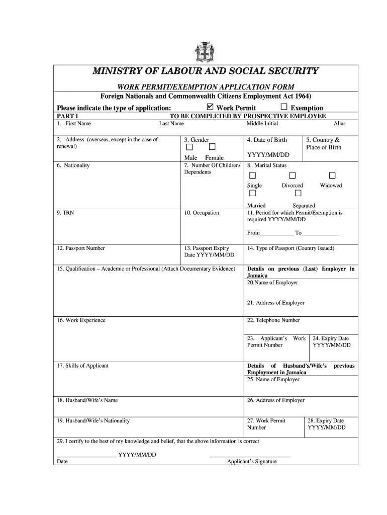 Jamaica Work Permit Exemption  Form