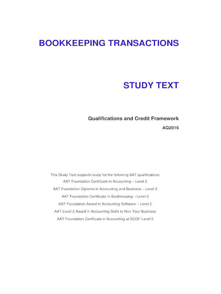 Aat Level 2 Bookkeeping Transactions PDF  Form