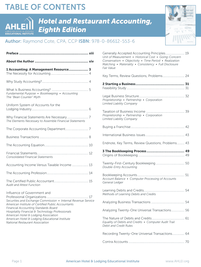 Hotel and Restaurant Accounting 8th Edition PDF  Form