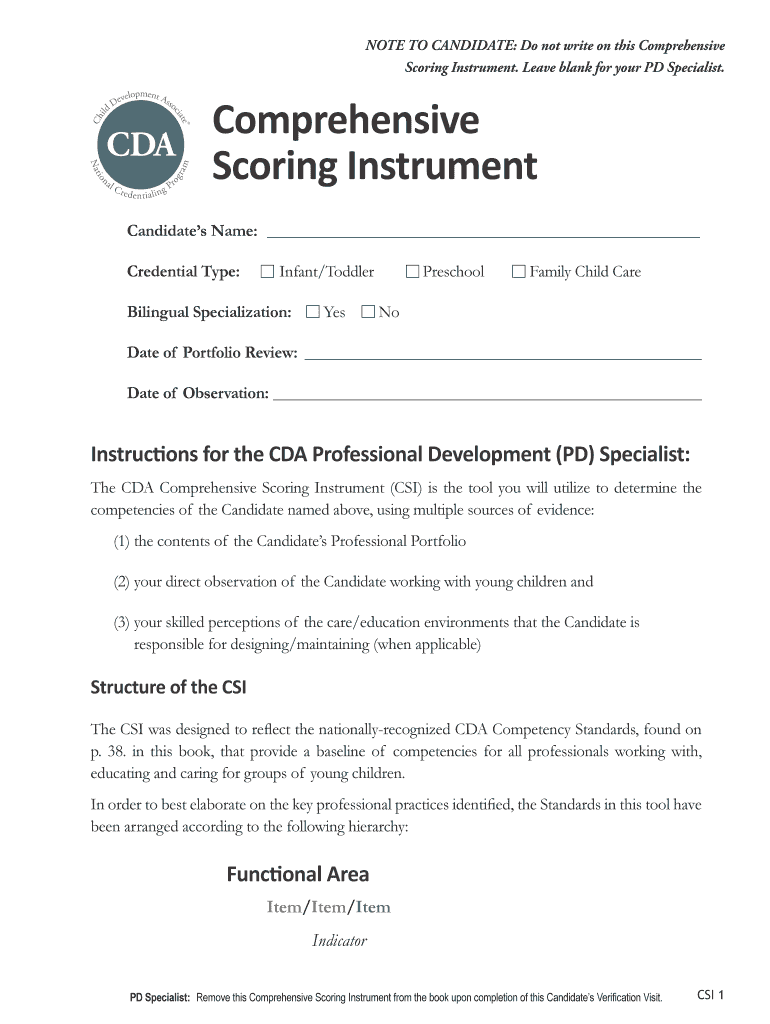 Cda Comprehensive Scoring Instrument  Form