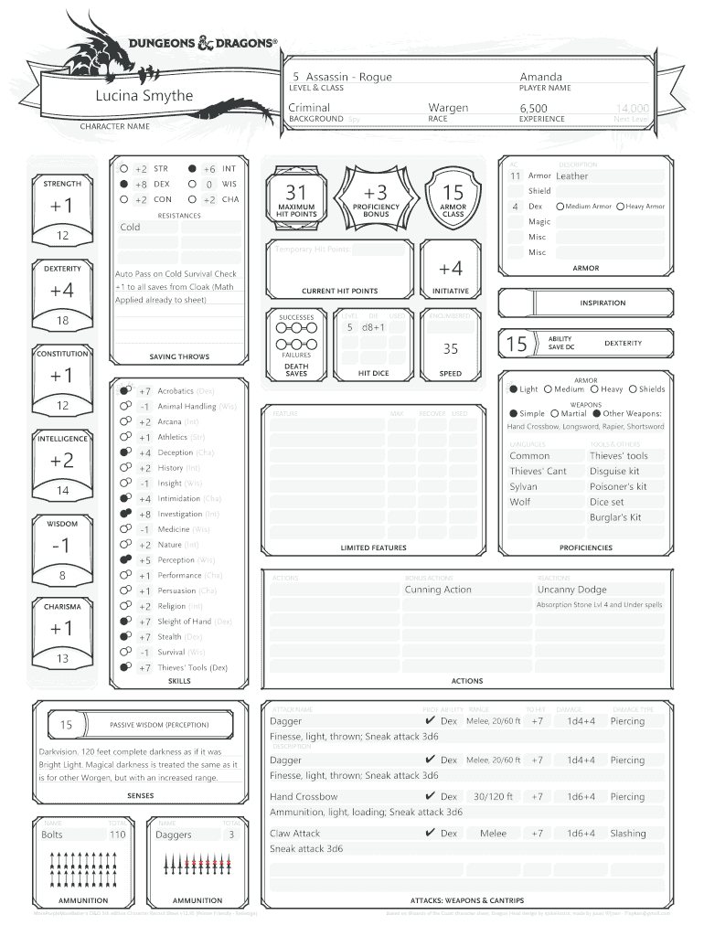 5e Character Builder  Form